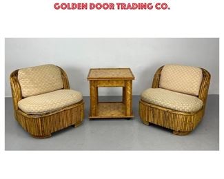 Lot 1129 3pcs Vintage Rattan And Bamboo Furniture. Pair lounge chairs and Side Table. Golden door trading Co.