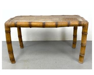 Lot 1130 Modernist Bamboo Frame Dining Table. Woven Rattan Top.