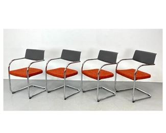 Lot 1137 Set 4 KNOLL Chrome Tube Frame Dining Chairs. Label. 