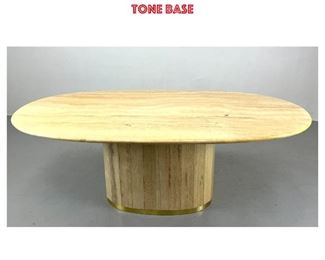 Lot 1138 Modernist Travertine Marble Oval Dining Table. Faceted Travertine Pedestal Base with gold tone base 