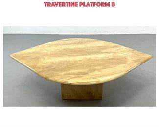 Lot 1139 Modernist Travertine Marble Cocktail Coffee Table. Almond Shaped Top on Square Travertine Platform B