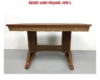 Lot 1153 HEYWOOD WAKEFIELD Antique Oak and Wicker Table. Oak Top and Feet. Woven Wicker Skirt and Frame. HW L