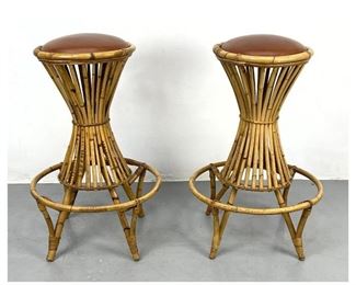 Lot 1154 Pair French Style Rattan Bar stools