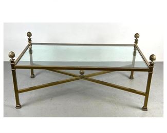 Lot 1155 Regency style Glass Top Coffee Cocktail Table. Pine Cone Finials. 