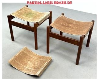 Lot 1162 Pr Brazil Modernist Leather Sling Ottoman Footstools. Extra sling seat. One Partial Label Brazil De