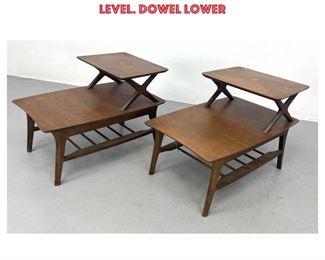 Lot 1169 Pr Mid Century Modern Step Tables. Elegant Design with X form supports for top level. Dowel lower 