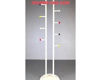Lot 1175 Modernist Metal Tube Frame Standing Coat Hat Rack. Floor Model. Painted White with Colored Ball Acce