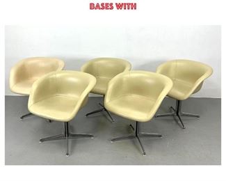 Lot 1177 Set 5 Upholstered Shell Form Arm Dining Chairs. Girard La Fond Style. Aluminum Pedestal Bases with 