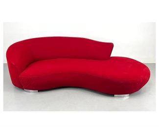 Lot 1180 Vladimir Kagan style Red Cloud Sofa Couch. Chrome feet. 