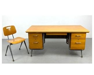 Lot 1182 Raymond Loewy for Brunswick Executive Desk and Chair. . Maple and Steel. 