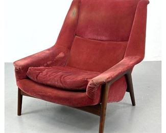 Lot 1184 DUX Mid Century Modern Lounge Chair. Scissor leg frame. Angled Upholstered arms. 