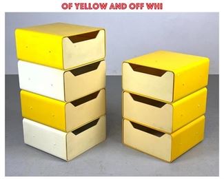 Lot 1194 Modular Molded Plastic Stacking Drawer Storage Units. 7 pieces in combinations of yellow and off whi