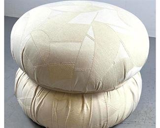 Lot 1192 Upholstered Stacked Double Pouf Ottoman Footstool. Cream patterned fabric.