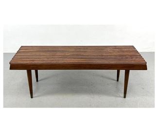Lot 1197 Modern Design Slat Bench. 4 Foot. Tapered Peg Legs with metal caps. 