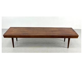 Lot 1199 Modern Design Slat Bench. 5 Foot. Tapered Peg Legs. 