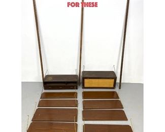 Lot 1202 Selig Style Wall Mount Shelf Unit. 2 Cabinets. 4 9.5 shelves. Only 3 sets of brackets for these 