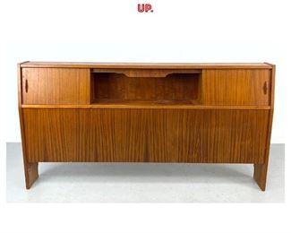 Lot 1206 Danish Modern Teak Bookcase Headboard. Sliding Doors reveal storage. Lights up.