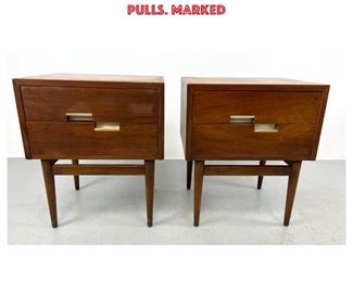 Lot 1207 Pr AMERICAN of MARTINSVILLE Night Stands. Two drawers with Opposing Hardware pulls. Marked