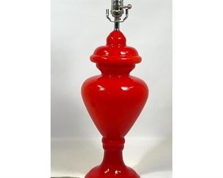 Lot 1209 Bright Red Glass Table Lamp. Traditional Form Modern Color. 