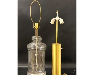 Lot 1208 2pcs Modernist Lamps. Glass Lamp and Brass Cylinder lamp
