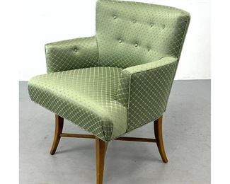 Lot 1222 Upholstered Swivel Lounge Chair. Bland Wood Tapered Legs with X Stretcher. 