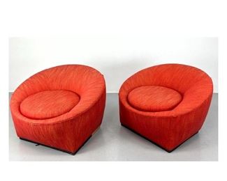 Lot 1224 Pair Large Upholstered Lounge Chairs. Orange upholstery. 