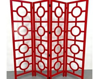 Lot 1227 Decorator Red Four Panel Lattice Folding Screen. Painted Room Divider. 