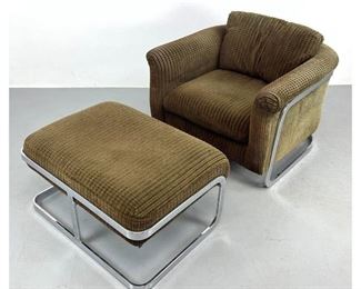 Lot 1231 HTB Baughman style lounge chair and ottoman. Mid Century Modern Chrome frame. 
