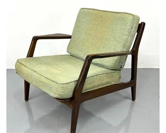 Lot 1235 Danish Modern Open Arm Lounge Chair. Tapered Spindle Back. Marked Denmark. 