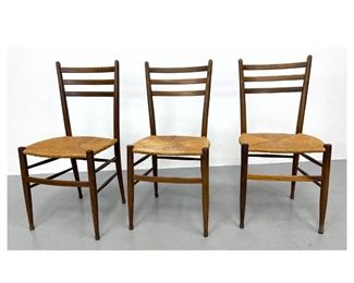 Lot 1236 3pc Italian style walnut dining chairs with papercord seats