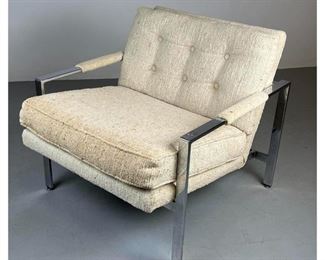 Lot 1239 MILO BAUGHMAN Chrome Frame Lounge Chair. Flat Chrome Frame. Nubby Oatmeal Fabric. 