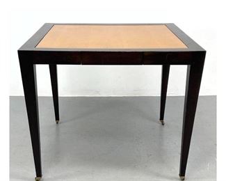 Lot 1245 DONGHIA Square Game Table with Drawer. Two tone wood finish. 