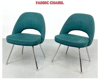Lot 1246 Pr EERO SAARINEN for KNOLL Side Dining Chairs. Chrome tube frames support teal tweed fabric chairs. 
