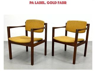 Lot 1256 Pr Walnut American Modern Open Arm Chairs. EDWARD AXEL HOFFMAN Assoc. Allentown, PA label. Gold fabr
