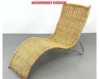 Lot 1266 Woven Rattan Curved Wave Chaise Lounge. Aluminum Tube Frame Painted Gray. Modernist Design. 