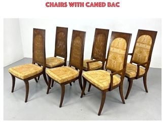 Lot 1267 Set 6 Mastercraft Dining Chairs. Modernist Burl Veneer Dining Chair. Four Side Chairs with Caned Bac