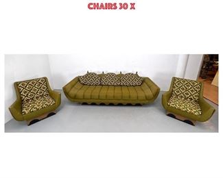 Lot 1270 3pcs 50s Modern Living room Set. Adrian Pearsall Attributed. Sofa and to Lounge Chairs. Chairs 30 x