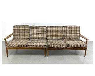 Lot 1271 2pc Sectional Seating. Two Love Seats with Single Opposing Open Arms. Plaid Cushions