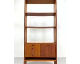 Lot 1272 Danish Modern Teak Bookcase. Drop Down Door Cabinet Drawers. 