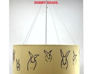 Lot 1299 Oversized Pendant Chandelier Lamp. Large round shade with hand painted rabbits. Bunny shade. 