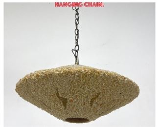 Lot 1304 Hanging Saucer Shaped Pendant Light. Modernist form with gravel finish. Long hanging chain. 