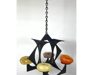 Lot 1318 Modernist Black Metal Hanging Candle Holder. Geometric Metal Forms.