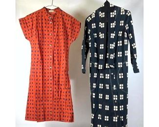 Lot 1316 2pc MARIMEKKO Printed Textile Vintage Dresses. Finland Fashion. Both size 38 10. 
