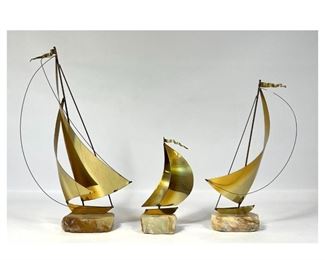 Lot 1325 3 onyx and brass sail boats De Mott