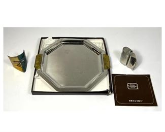 Lot 1331 Metal Lot. Jean Couzon Circa 1925 Tray. Nesting salt and pepper. small mask. 