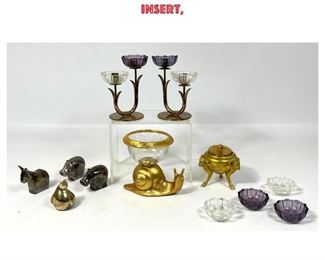 Lot 1335 Metals Lot. 4 Dansk animals, guilt bronze snail serving dish, gilt bronze goat with cobalt insert, 