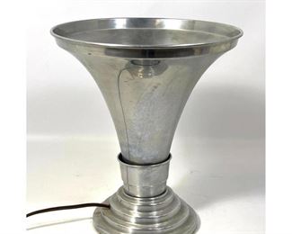 Lot 1338 Vintage Art Deco Torchiere Shade Table Lamp. Silver Metal. 