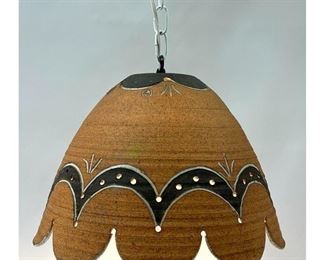 Lot 1347 Artist Marked Pottery Pendant Lamp. Pierced design. 