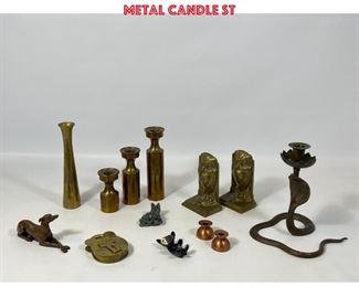 Lot 1352 Collection of Modern Design Metal Ware Lot. HMS Replica lock. Owl Bookends. Assorted metal Candle St