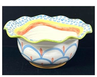 Lot 1355 Hand Painted Italian Pottery Bowl. Marked Italy